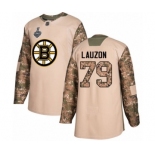 Youth Boston Bruins #79 Jeremy Lauzon Authentic Camo Veterans Day Practice 2019 Stanley Cup Final Bound Hockey Jersey