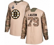 Youth Boston Bruins #79 Jeremy Lauzon Authentic Camo Veterans Day Practice 2019 Stanley Cup Final Bound Hockey Jersey