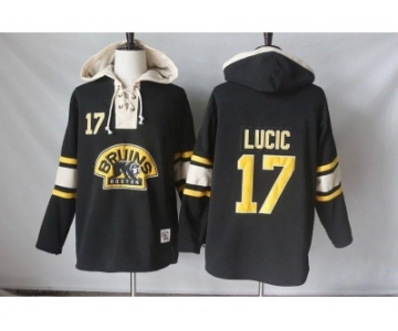 Men's Boston Bruins #17 Milan Lucic Black Sawyer Hooded Sweatshirt Stitched NHL Jersey