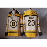 Men's Boston Bruins #23 Chris Kelly Cream Sawyer Hooded Sweatshirt Stitched NHL Jersey