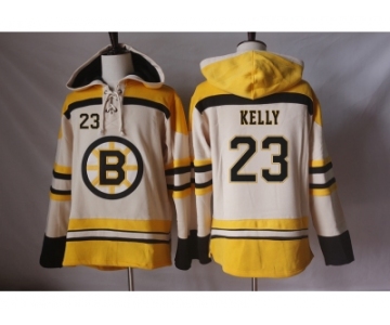 Men's Boston Bruins #23 Chris Kelly Cream Sawyer Hooded Sweatshirt Stitched NHL Jersey