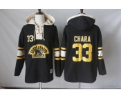 Men's Boston Bruins #33 Zdeno Chara Black Sawyer Hooded Sweatshirt Stitched NHL Jersey