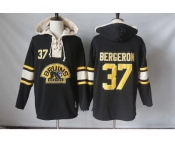 Men's Boston Bruins #37 Patrice Bergeron Black Sawyer Hooded Sweatshirt Stitched NHL Jersey