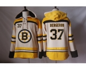 Men's Boston Bruins #37 Patrice Bergeron Cream Sawyer Hooded Sweatshirt Stitched NHL Jersey