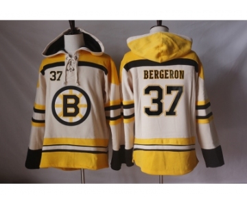 Men's Boston Bruins #37 Patrice Bergeron Cream Sawyer Hooded Sweatshirt Stitched NHL Jersey