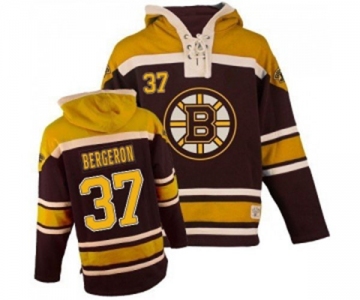 Youth Old Time Hockey Boston Bruins #37 Patrice Bergeron Authentic Black Sawyer Hooded Sweatshirt NHL Jersey