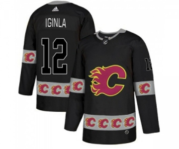 Calgary Flames #12 Jarome Iginla Authentic Black Team Logo Fashion Hockey Jersey