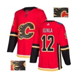 Calgary Flames #12 Jarome Iginla Authentic Red Fashion Gold Hockey Jersey