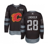 Calgary Flames #28 Elias Lindholm Authentic Black 1917-2017 100th Anniversary Hockey Jersey