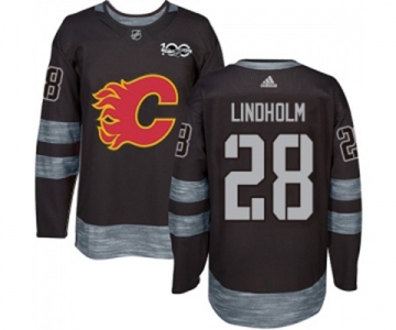 Calgary Flames #28 Elias Lindholm Authentic Black 1917-2017 100th Anniversary Hockey Jersey