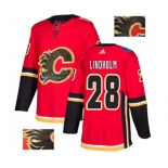 Calgary Flames #28 Elias Lindholm Authentic Red Fashion Gold Hockey Jersey