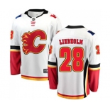 Calgary Flames #28 Elias Lindholm Authentic White Away Fanatics Branded Breakaway Hockey Jersey