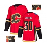 Calgary Flames #30 Mike Vernon Authentic Red Fashion Gold Hockey Jersey