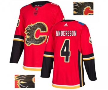 Calgary Flames #4 Rasmus Andersson Authentic Red Fashion Gold Hockey Jersey