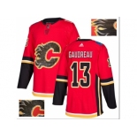 Men Adidas Calgary Flames #13 Johnny Gaudreau Red Home Authentic Fashion Gold Stitched NHL Jersey