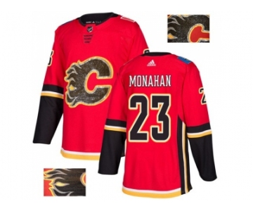 Men Adidas Calgary Flames #23 Sean Monahan Red Home Authentic Fashion Gold Stitched NHL Jersey