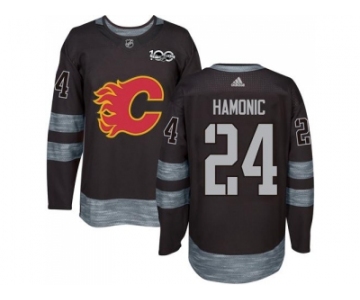 Men Adidas Calgary Flames #24 Travis Hamonic Black 1917-2017 100th Anniversary Stitched NHL Jersey