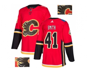 Men Adidas Calgary Flames #41 Mike Smith Red Home Authentic Fashion Gold Stitched NHL Jersey