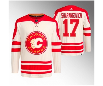 Men Calgary Flames #17 Yegor Sharangovich 2023 Cream Heritage Classic Primegreen Stitched Jersey