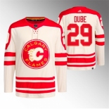 Men Calgary Flames #29 Dillon Dube 2023 Cream Heritage Classic Primegreen Stitched Jersey