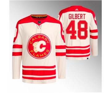 Men Calgary Flames #48 Dennis Gilbert 2023 Cream Heritage Classic Primegreen Stitched Jersey