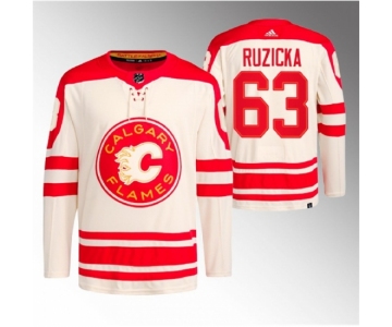 Men Calgary Flames #63 Adam Ruzicka 2023 Cream Heritage Classic Primegreen Stitched Jersey