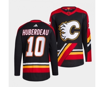 Men's Calgary Flames #10 Jonathan Huberdeau Black 2022-23 Reverse Retro Stitched Jersey