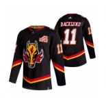 Men's Calgary Flames #11 Mikael Backlund Black 2020-21 Reverse Retro Alternate Hockey Jersey