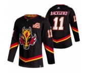 Men's Calgary Flames #11 Mikael Backlund Black 2020-21 Reverse Retro Alternate Hockey Jersey