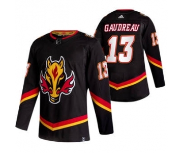 Men's Calgary Flames #13 Johnny Gaudreau Black 2020-21 Reverse Retro Alternate Hockey Jersey