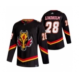 Men's Calgary Flames #28 Elias Lindholm Black 2020-21 Reverse Retro Alternate Hockey Jersey