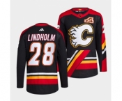 Men's Calgary Flames #28 Elias Lindholm Black 2022-23 Reverse Retro Stitched Jersey