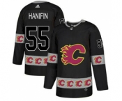 Men's Calgary Flames #55 Noah Hanifin Black Team Logo Fashion Stitched Hockey Jersey