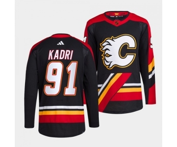 Men's Calgary Flames #91 Nazem Kadri Black 2022-23 Reverse Retro Stitched Jersey