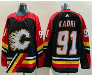 Men's Calgary Flames #91 Nazem Kadri Black 2022 Reverse Retro Stitched Jersey