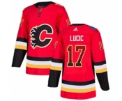 Men's Flames #17 Milan Lucic Red Home Authentic Drift Fashion Stitched Hockey Jersey