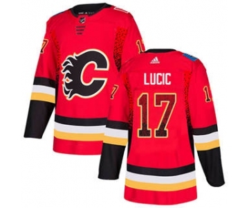 Men's Flames #17 Milan Lucic Red Home Authentic Drift Fashion Stitched Hockey Jersey