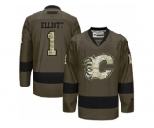 Men's Reebok Calgary Flames #1 Brian Elliott Authentic Green Salute to Service NHL Jersey