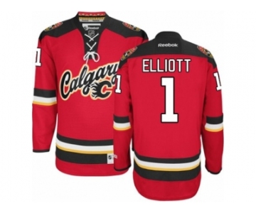 Men's Reebok Calgary Flames #1 Brian Elliott Authentic Red New Third NHL Jersey