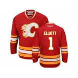 Men's Reebok Calgary Flames #1 Brian Elliott Authentic Red Third NHL Jersey