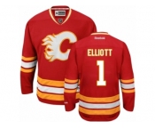 Men's Reebok Calgary Flames #1 Brian Elliott Authentic Red Third NHL Jersey