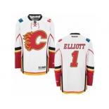 Men's Reebok Calgary Flames #1 Brian Elliott Authentic White Away NHL Jersey