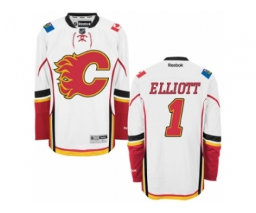 Men's Reebok Calgary Flames #1 Brian Elliott Authentic White Away NHL Jersey