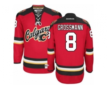 Men's Reebok Calgary Flames #8 Nicklas Grossmann Authentic Red New Third NHL Jersey