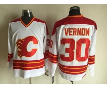 nhl jerseys calgary flames #30 vernon white[m&n]