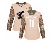 Women Adidas Calgary Flames #11 Mikael Backlund Camo Authentic 2017 Veterans Day Stitched NHL Jersey