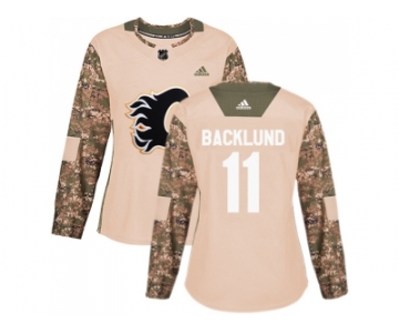 Women Adidas Calgary Flames #11 Mikael Backlund Camo Authentic 2017 Veterans Day Stitched NHL Jersey