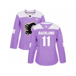 Women Adidas Calgary Flames #11 Mikael Backlund Purple Authentic Fights Cancer Stitched NHL Jersey