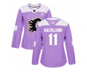 Women Adidas Calgary Flames #11 Mikael Backlund Purple Authentic Fights Cancer Stitched NHL Jersey