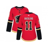 Women Adidas Calgary Flames #11 Mikael Backlund Red Home Authentic Stitched NHL Jersey